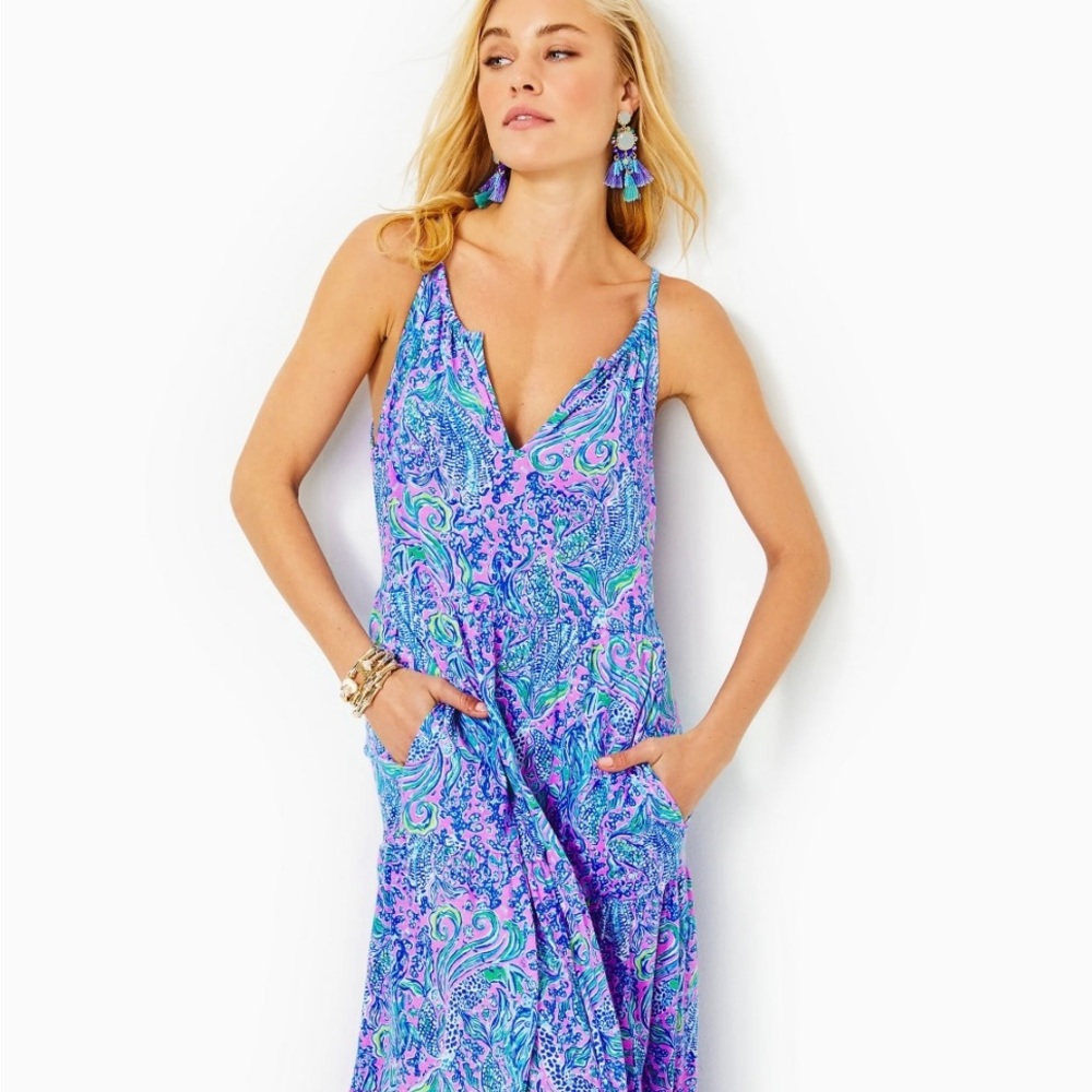NWT Lilly Pulitzer Maribella Halter Maxi Dress Lilac Rose We Mermaid It L XL XXL - Picture 7 of 8